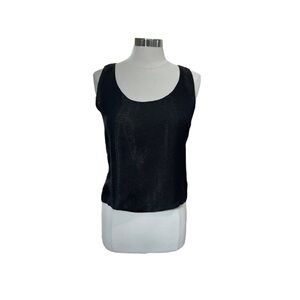 Sylvia Heisel Black Metallic Shiny Top Semi Sheer Gauze Size 10 Scoop Neck